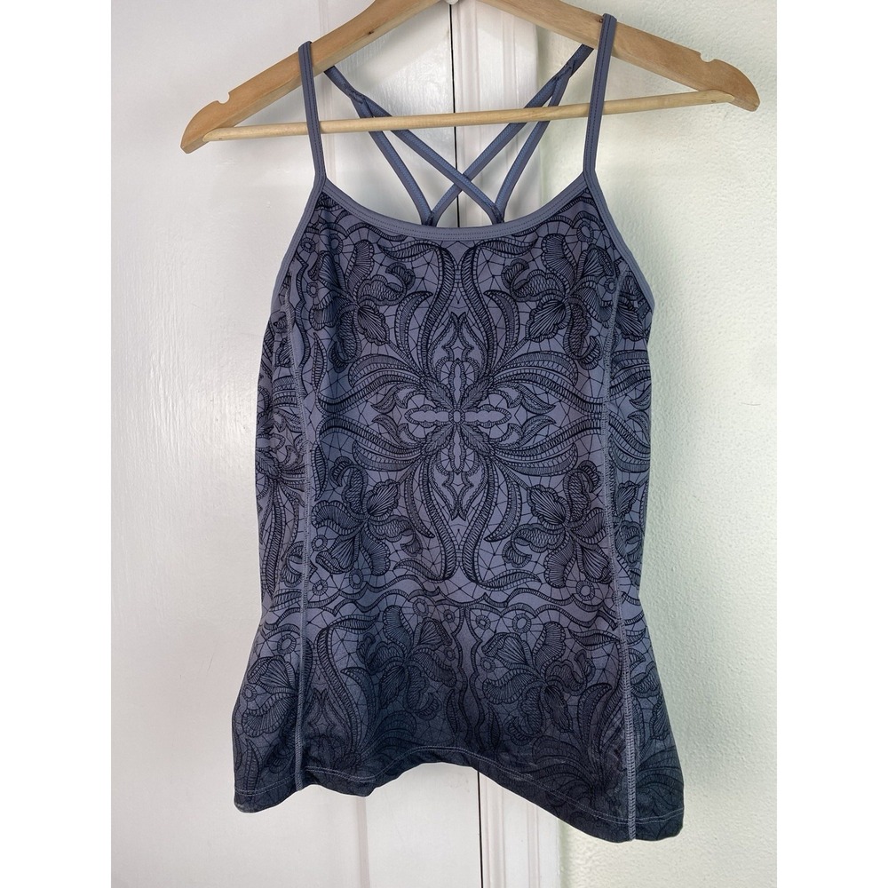 Athleta Women's S Gray Ombre Floral Strappy Athletic Tank Top w Shelf Bra